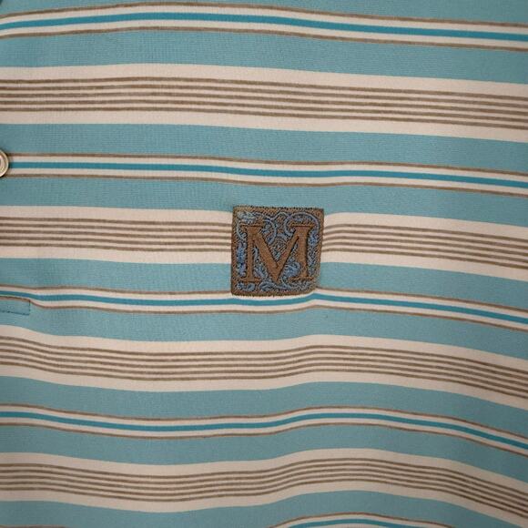 Peter Millar Summer Comfort Polo Shirt Blue White Stripe Logo Embroidered Size L - Picture 4 of 7